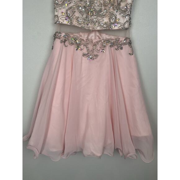 Dancing Queen - 9550 Mock Two-Piece A-Line Short Mini Prom Dress Pink S - Picture 5 of 16
